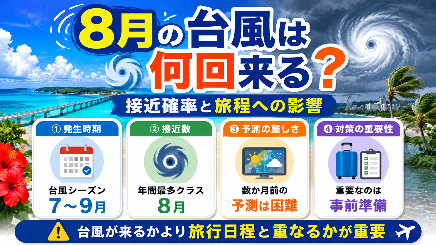 8月の台風は何回来る？接近確率と旅程への影響度