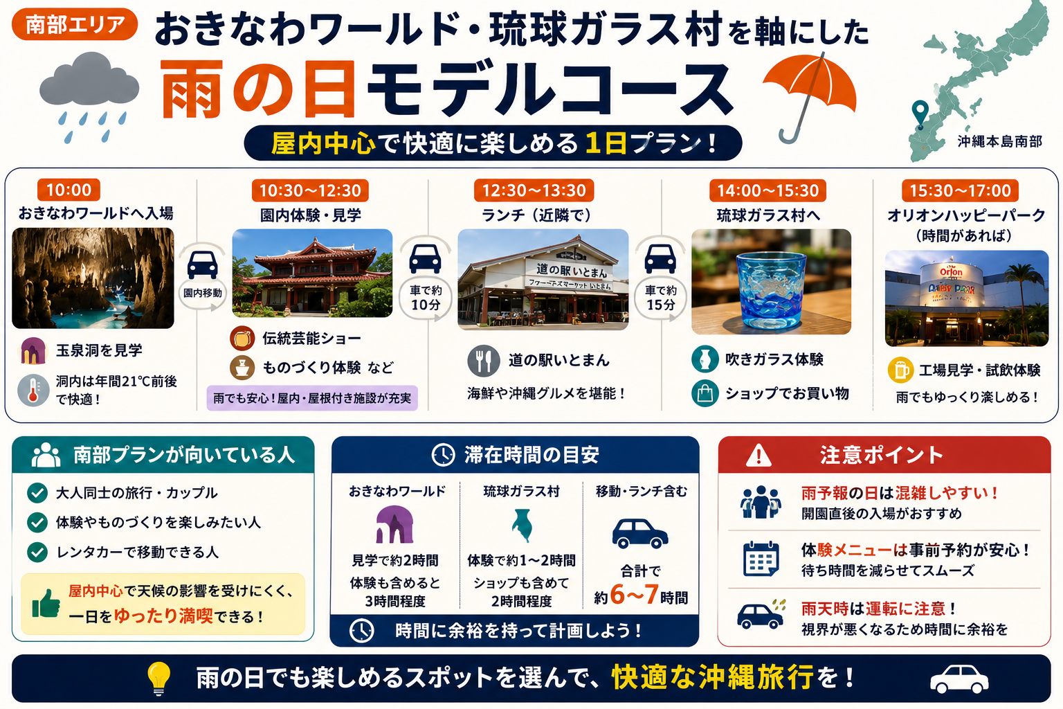 【南部】おきなわワールド・琉球ガラス村を軸にした雨の日モデルコース