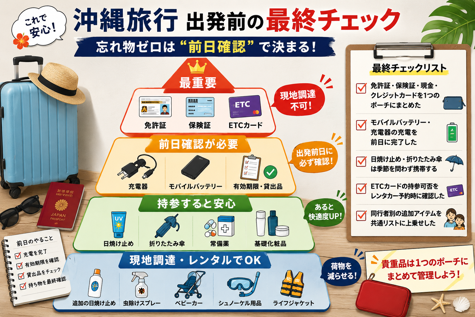 忘れ物ゼロで沖縄旅行に出発するための最終チェック